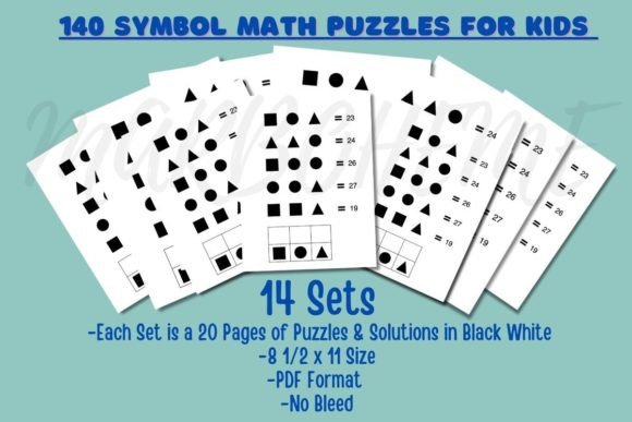 140 Kids Symbol Math Puzzles Black White