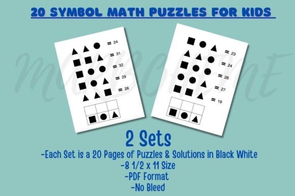 20 Kids Symbol Math Puzzles Black White