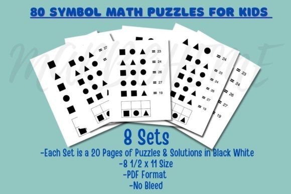 80 Kids Symbol Math Puzzles Black White