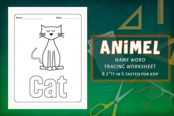 Animal Cat Name Tracing KDP Worksheets