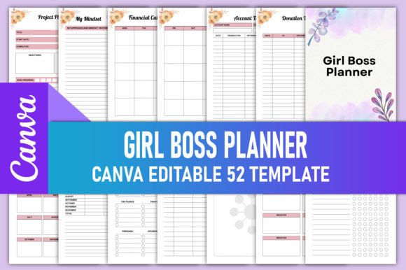 Editable Girl Boss Planner Canva KDP