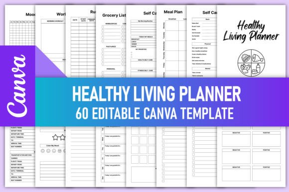 Healthy Living Planner Bundle Canva KDP