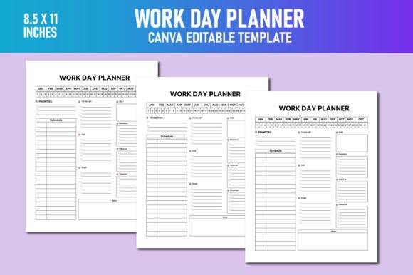 Printable Work Day Planner Canva KDP